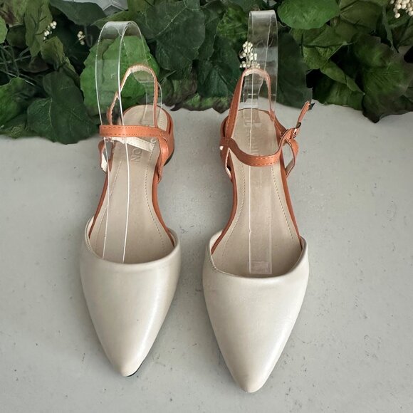 Pointed Toe Womens Slingback Block Heel Sandals Size 240 Beige & Orange - Picture 1 of 9